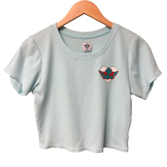 Boys Lie Read Receipts Crop Rib Graphic T-Shirt Blue Womens Size M Casual - Picture 3 of 8